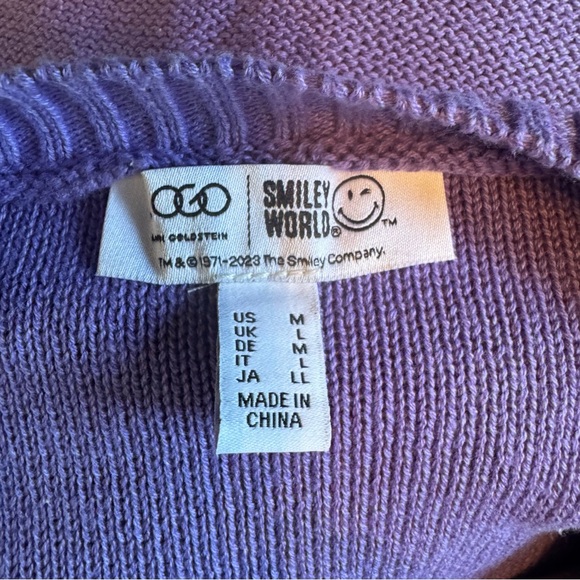 LOGO Lori Goldstein Smiley World Purple Orange Sweater Green Smiley M - Picture 7 of 9